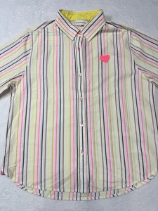 Kerri Rosenthal Shrunken Pia Shirt Tunic Top Buttondown Neon Striped Heart Med - Picture 1 of 7