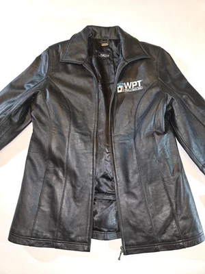 World Poker Tour Burk's Bay Women's Black Leather Bomber Jacket 2XL Championship - Image 1 of 4