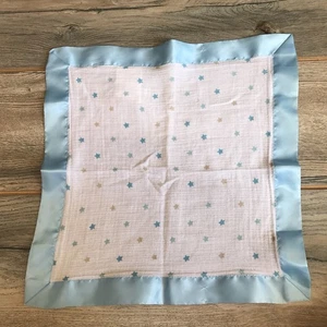 Aden + Anais Light Blue Tan/Beige Stars Muslin & Satin Security Lovey (SNAGS) - Picture 1 of 7