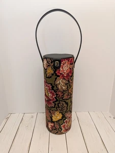 Vintage Garn Caddy Kanister Griff 14" mit Nadeln etc Avocado grün rosa Blumen - Bild 1 von 15