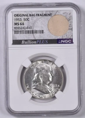 1953 Franklin Silver Half Dollar - NGC MS64 - Bullion Plus Bag Fragment  - Image 1 of 2