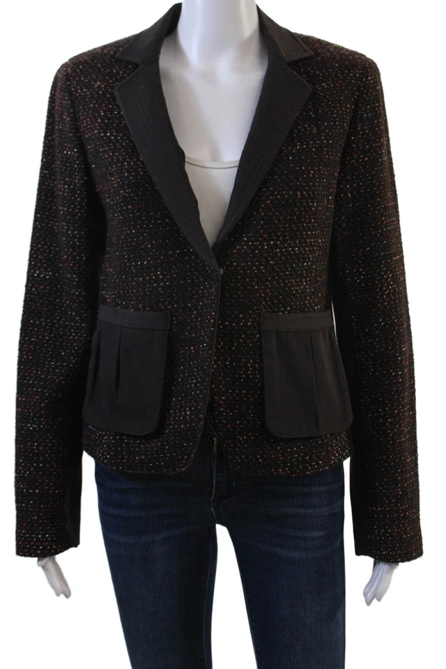 Blazer Yansi Fugel Mujer Lana Tejido Estampado Manga Larga Un Botón Marrón Talla 8 Foto 1 de 4