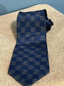 Graham Lockwood London England 100 % Seide Krawatte blau geometrisch 4" breit - Bild 1 von 3