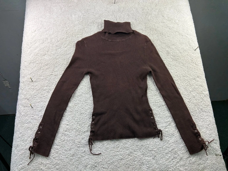 rue21 Women's Sweater Brown Medium Ribbed Turtleneck Lace-Up - Изображение 1 из 4