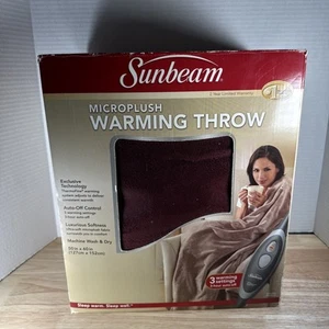 Sunbeam Microplush Heated Throw Blanket Maroon 50X60 Push Button Control NEW - Picture 1 of 5