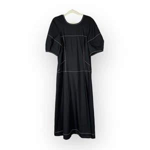 Vestido midi Madewell Jinni manga abullonada para mujer 0 negro cintura caída espalda en V nuevo con etiquetas - Imagen 1 de 8