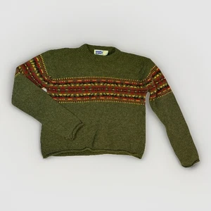 Spin2 Vintage-Style Fair Isle Pullover Rundhals grün Strick Wollmischung Gr. L - Bild 1 von 9