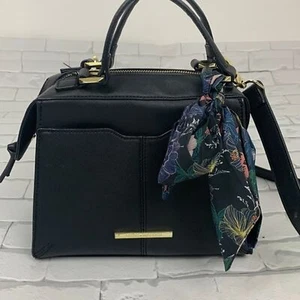 Steve Madden satchel crossbody bag Black Strap Ribbon Gold zipper lined pockets - Picture 1 of 12