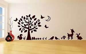 Childrens Wall Art Sticker, Mural Big Tree, Deer, Rabbits, Butterflies, Squirrel - Picture 1 of 4