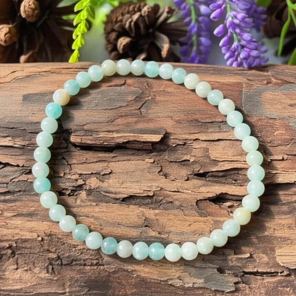 Brazalete elástico de cristal curativo con piedras preciosas azules con cuentas de amazonita natural de 4 mm regalo Foto 1 de 4