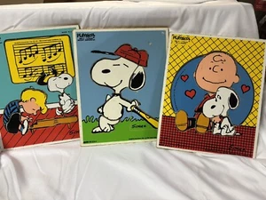Three Vintage Playskool Wooden Puzzles with Snoopy, Charlie Brown and Schroeder - Picture 1 of 4