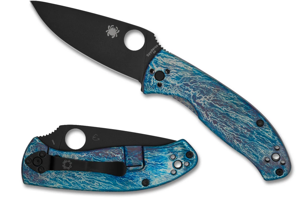 Spyderco Tenacious Blue Titanium Disarray 3.35in Black D2 Blade SPC122TIBLBKD2P