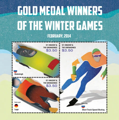St. Vincent 2014 - Winter Olympic Games Gold Medalists - Sheet of 3 Stamps - MNH - Image 1 of 1