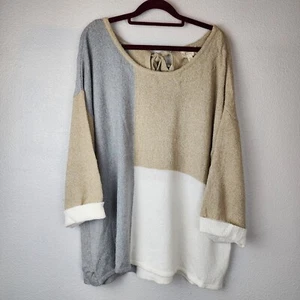 Perch Womens 3XL Color Block Sweater Soft Drop Shoulder Neutral Boho Lagenlook - Picture 1 of 11