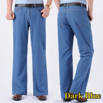 Mens Wide Straight Leg Jeans Slight Flared Denim Pants Retro 60s 70s Trousers - Image 1 of 4