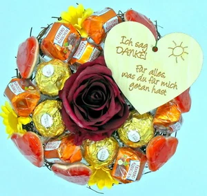 Rocher-Strauß Ich sag Danke! Praline Schokolade Holz Herz Muttertag  - Bild 1 von 2