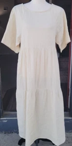 Johnny Was Calme Sz S Raglan Tiered Dress Cotton Gauze Short Sleeve Midi Ecru - Picture 1 of 3