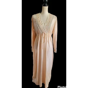 Camisón vintage cepillado satinado y encaje profundo bordado en V cintura imperio melocotón L - Imagen 1 de 5