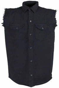 Men's Motorcycle Frayed cut off sleeve shirt, 100% cotton Casual wear Black - Picture 1 of 1