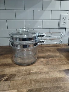 Vintage Pyrex Flameware saucepan w/lid double Boiler Set 1 1/2 Quart 6283 *EUC* - Picture 1 of 5