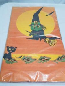 Vintage Halloween Witch with Cat and Bat Tablecloth - Reed's Rembrandt - 54 X 96