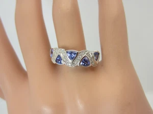 14k Oro Blanco Triángulo Tanzanita y Diamante Anillo 1.41CT Tw Trillón - Imagen 1 de 11