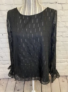 Blusa Banana Republic Talla M Negra Transparente Manga Larga Globo - Imagen 1 de 7