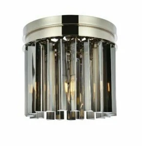 Flush Mount 3 Light Fixture Polished Nickel Silver Shade Crystal Chandelier 12in - Picture 1 of 7