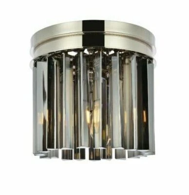 Flush Mount 3 Light Fixture Polished Nickel Silver Shade Crystal Chandelier 12in - Image 1 of 4