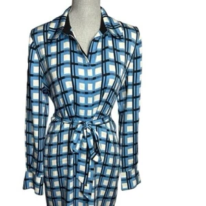 Diane Von Furstenberg Silk Slip Dress W/tie Blue/black/cream Size 4 - Picture 1 of 5