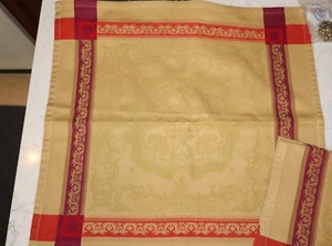 SET of 2 Cotton Gold Dinner Napkins Mustard Red Jaquard Garnier-Thiebaut 20" - Picture 1 of 4