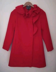 Rothschild Winter Dress Coat Girls Size 14 Red Ruffle Lined Pockets  - Picture 1 of 5