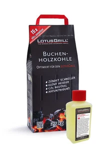 Set risparmio: LotusGrill carbone di faggio sacco 2,5 kg + pasta bruciabile 200 ml - Foto 1 di 3
