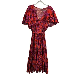 Abel The Label Anthropologie Maxi Dress Size XL Faux Wrap Pink Orange Floral Boh - Picture 1 of 7