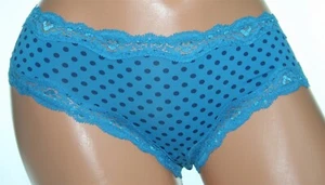 Blue Classic Brief Panty with Shiny Lace Bands & Dark Blue Dots all over Size S - Picture 1 of 2