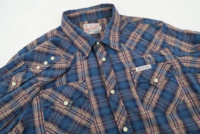 True Religion Men's XL Western Pearl Snap Button Blue Plaid Long Sleeve Shirt - Image 1 of 4