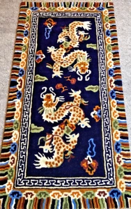 Antique Tibetan Dragon Rug 3x6 ft Handmade Multicolor Wool Home Decor Runner Rug - Picture 1 of 7