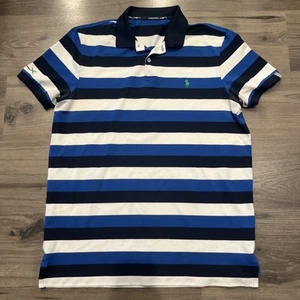 Polo Ralph Lauren chemise RLX bleu vert rayé coton Pima polo homme XL - Photo 1/3