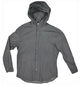 KITON Mens Gray Solid Hooded Logo Snap Buttons Shirt Size XL New - Picture 1 of 7