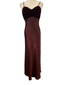Vtg 90s Betsy & Adam Brown Velvet Satin Gown Slip Dress Empire Waist Prom Hoco - Picture 1 of 13