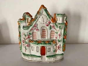 19th Century Victorian Staffordshire flatback Pottery Cottage House with clock - Picture 1 of 8