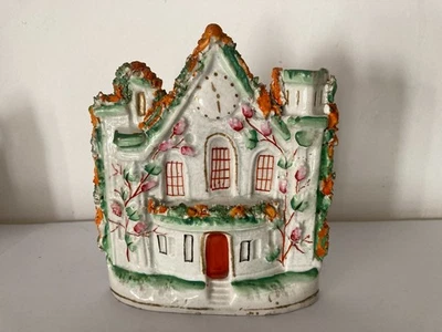 19th Century Victorian Staffordshire flatback Pottery Cottage House with clock - Image 1 of 4