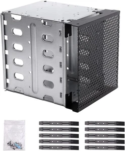 Stainless Steel Hard Drive Cage, 5.25" to 5X 3.5" SAS SATA HDD Cage for Computer - Picture 1 of 12