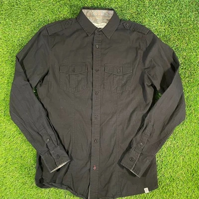 Sovereign Code Solid Black Button Up casual dress shirt with relaxed fit small - Image 1 of 4