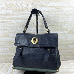 YVES SAINT LAURENT Muse Two Handbag One Shoulder Bag Canvas Leather Navy x Green - Picture 1 of 11