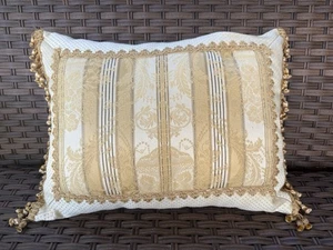 Croscill Boudoir Gold Decor Throw Pillow 18 x 13 Gold Fringe Jacquard Damask - Picture 1 of 7
