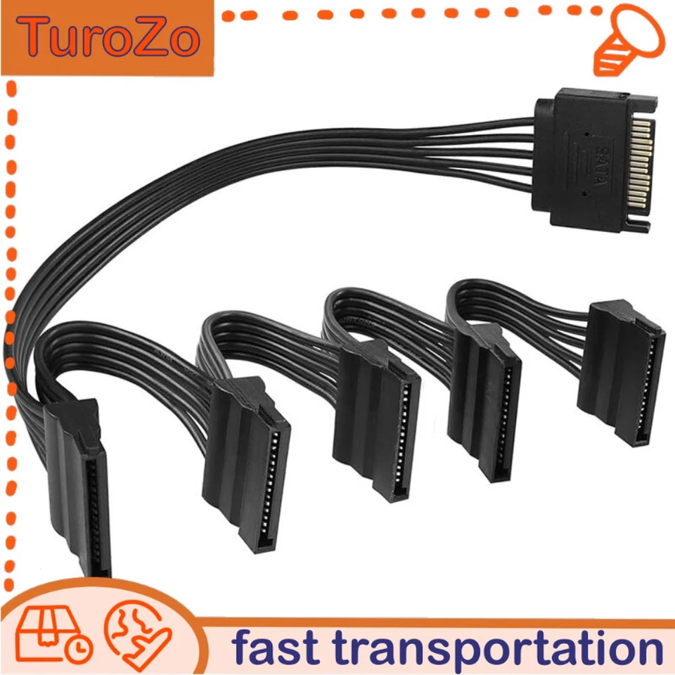 SATA 1 to 5 Port Power Splitter Cable HDD DVD Drive 15pin Extension Wire Adapter - Image 1 of 4