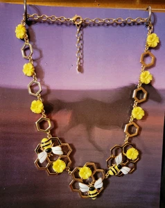 Talbots goldfarbene Statement Waben Halskette HUMMEL emailliert Blumen perfekt - Bild 1 von 11