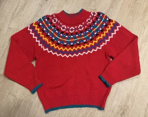 Vintage 80’s Apostrophe Red Knitted Christmas Sweater Pattern Geometric - Picture 1 of 8