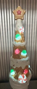 Nuovo! Cialda pan di zenzero pastello Holiday Time albero di Natale 36" soffiaggio stampo LED - Foto 1 di 5